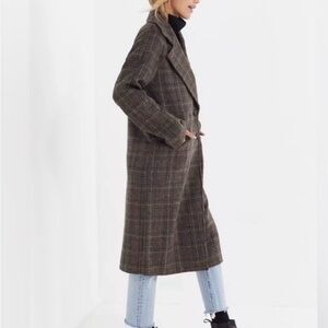 Avec Les Filles Plaid Oversized Wool Coat in Brown